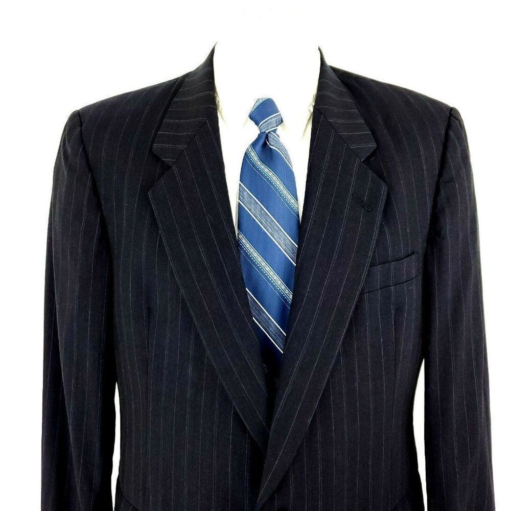 Hart Schaffner Marx Gold Trumpeter Wool 2 Button Suit Jacket 40R Gray Striped